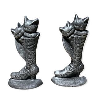 Kittens in a Witches Boot Heavy Cast Metal Door Stop Set